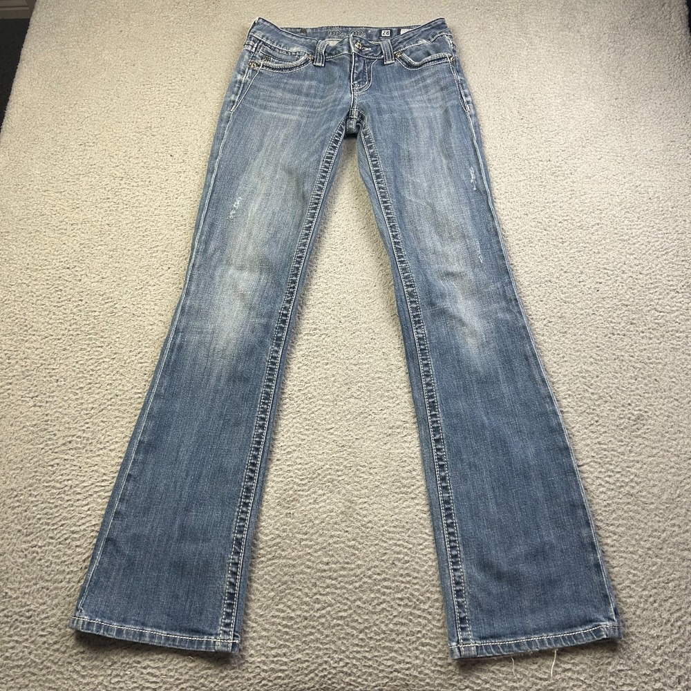 Miss Me Jeans Womens 28 Blue Medium Wash Denim Thick Stitch Low Rise Bootcut